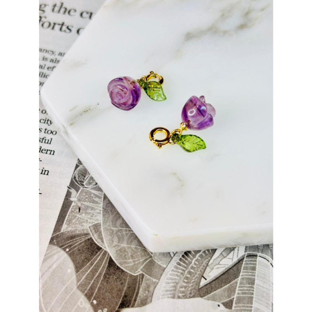 【小確幸飾品】水晶銅釦吊飾 白水晶 紫水晶 黃水晶 平安扣 福袋 古錢 葫蘆 玫瑰花 熊熊 九尾狐 貔貅 狐狸 愛心-細節圖5