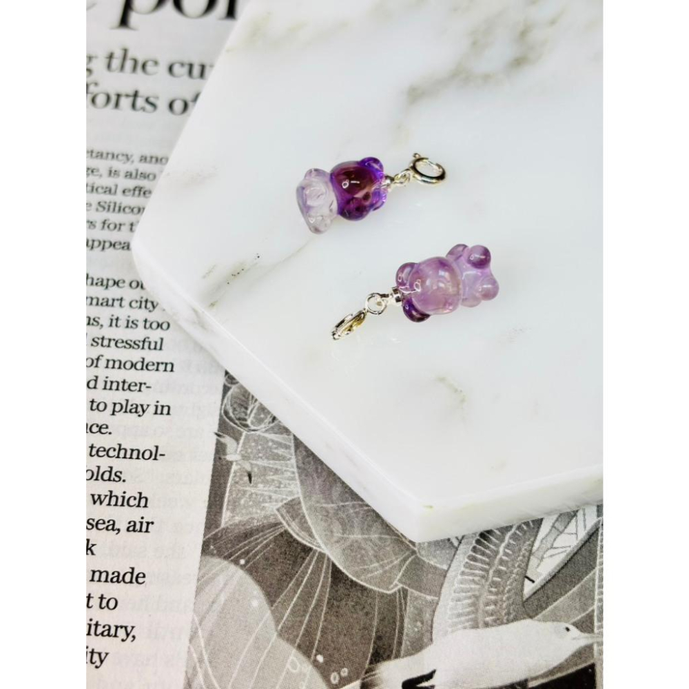 【小確幸飾品】水晶銅釦吊飾 白水晶 紫水晶 黃水晶 平安扣 福袋 古錢 葫蘆 玫瑰花 熊熊 九尾狐 貔貅 狐狸 愛心-細節圖6