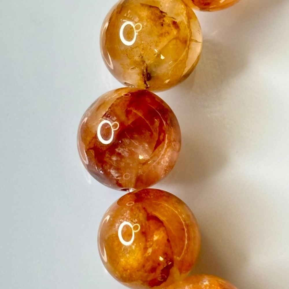 83097JU【小確幸飾品】紅黃膠花水晶手串 五行火土能量 海底胃輪療癒 天然礦石-細節圖3