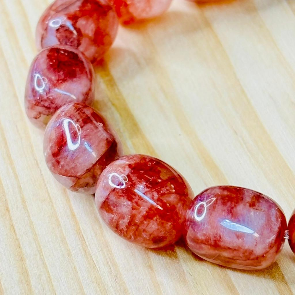 83097JU【小確幸飾品】紅黃膠花水晶手串 五行火土能量 海底胃輪療癒 天然礦石-細節圖5