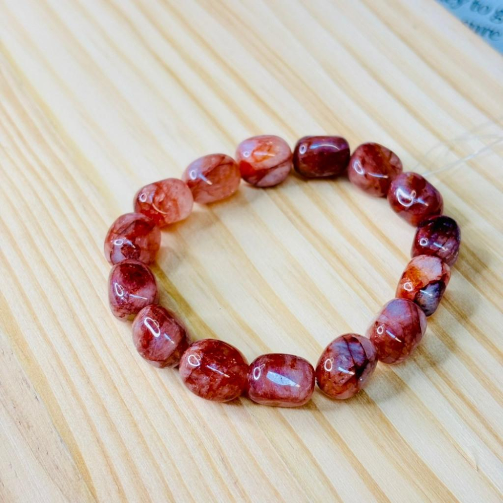 83097JU【小確幸飾品】紅黃膠花水晶手串 五行火土能量 海底胃輪療癒 天然礦石-細節圖6