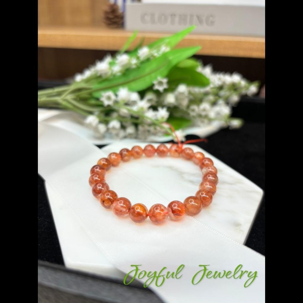 83097JU【小確幸飾品】紅黃膠花水晶手串 五行火土能量 海底胃輪療癒 天然礦石-細節圖7