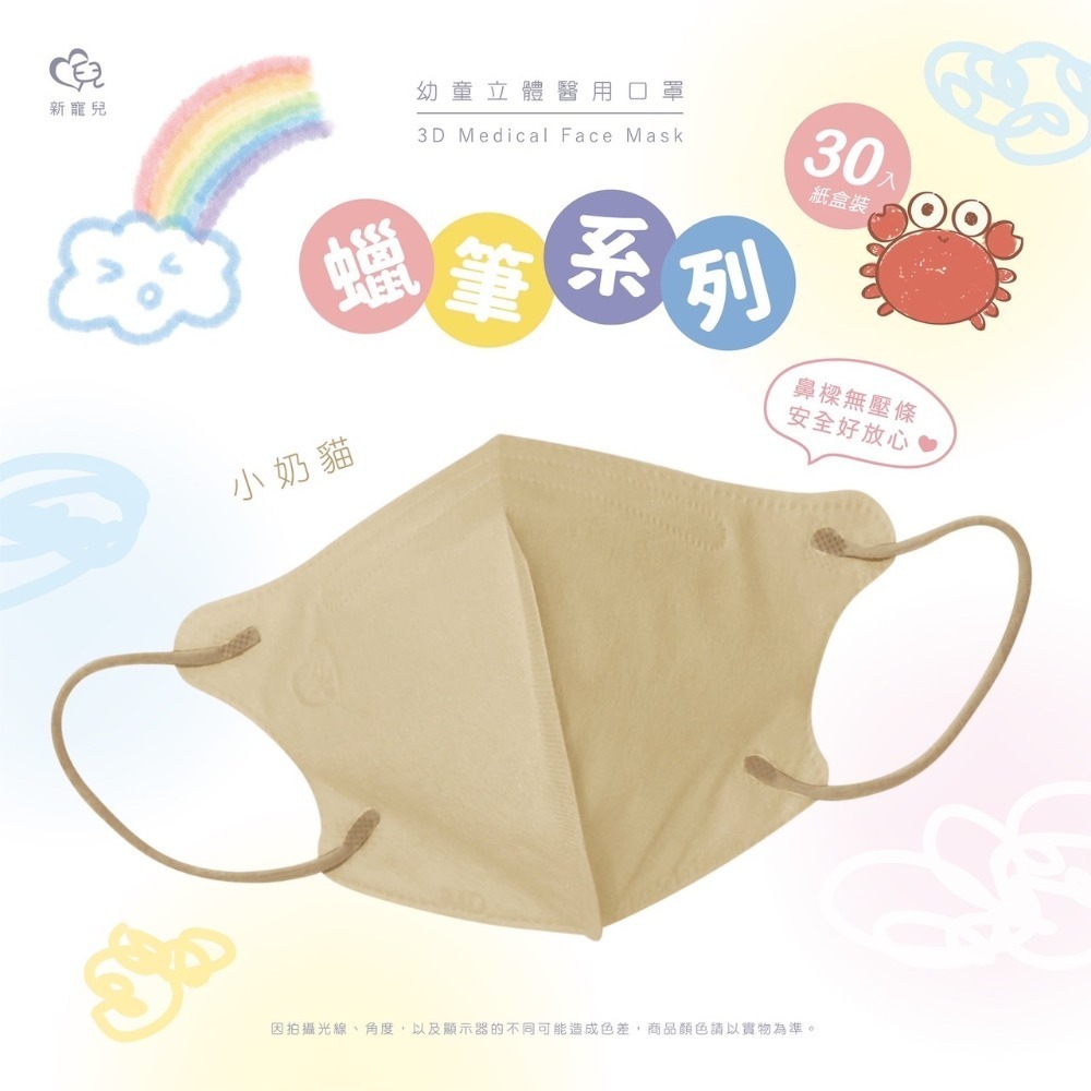 天心 新寵兒 幼幼3D立體醫療口罩30入/盒 莫蘭迪系列 粉嫩圖案系列 新寵兒-規格圖3