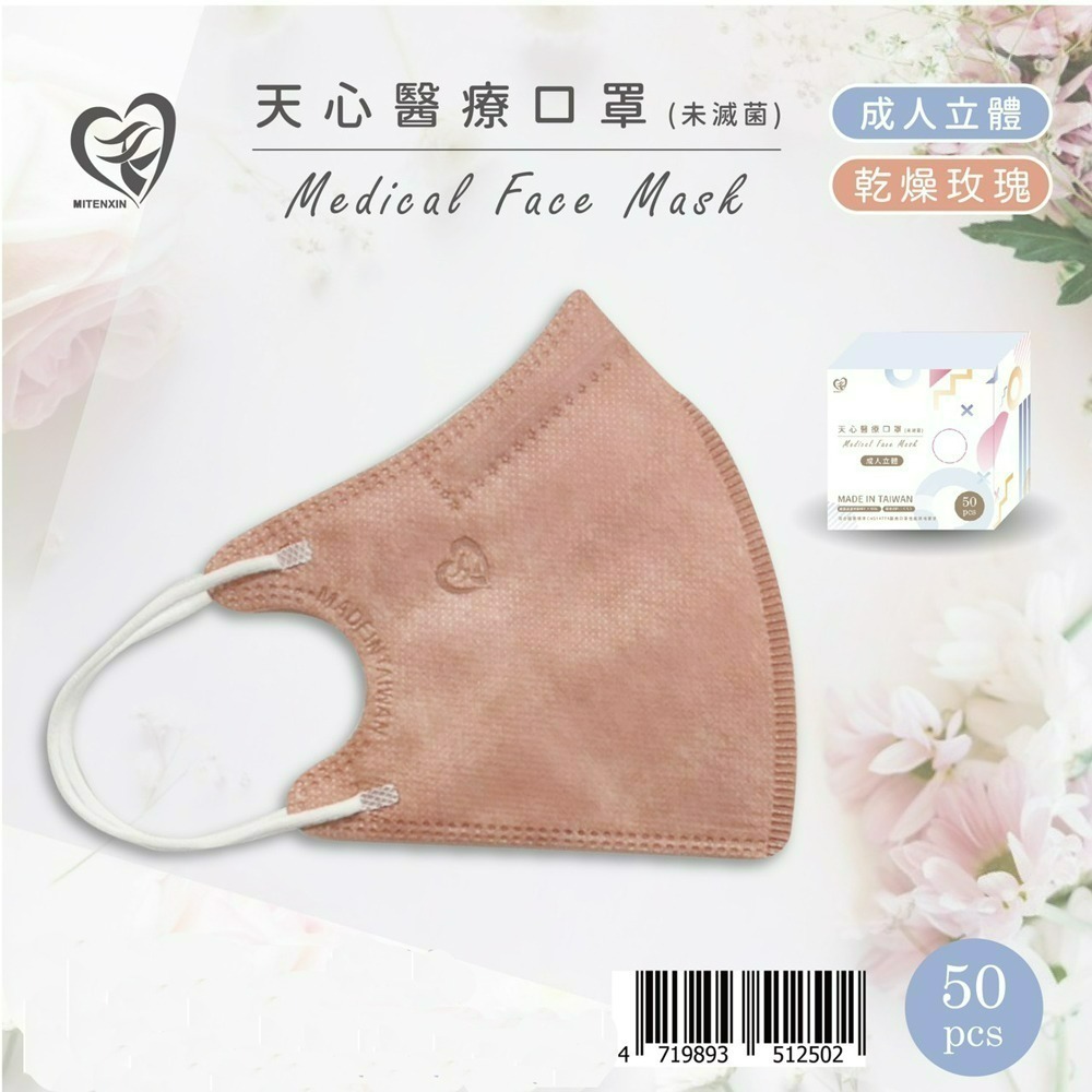 【限時購】天心 成人3D立體醫療口罩50入/盒-2入組 莫蘭迪系列 親子款系列-規格圖4