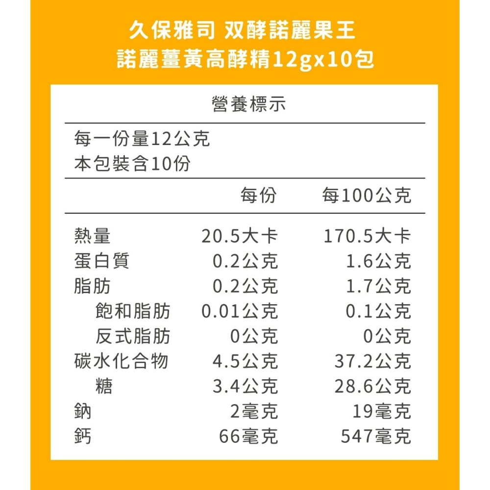 久保雅司 双酵諾麗果王 諾麗薑黃高酵精12gx10包 諾麗果王 雙酵 鈣高大上 薑黃 薑黃精 諾麗專利-細節圖3