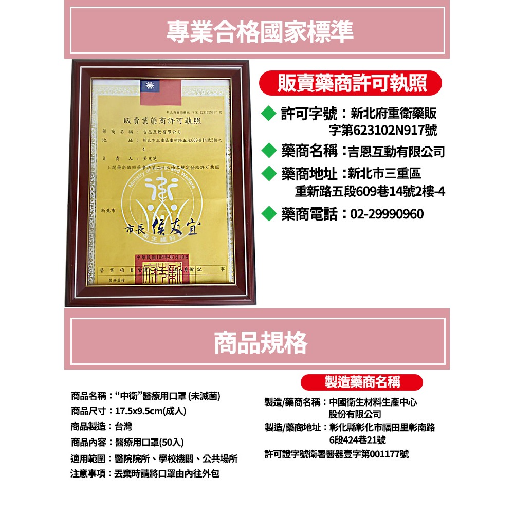 中衛 醫療級 一級口罩50入/盒 薄款 口罩-細節圖5