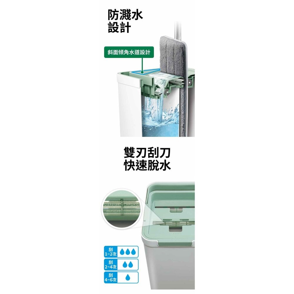 3M 百利輕巧型免手洗平板拖把刮水桶(莫蘭迪綠)HFB002-細節圖7