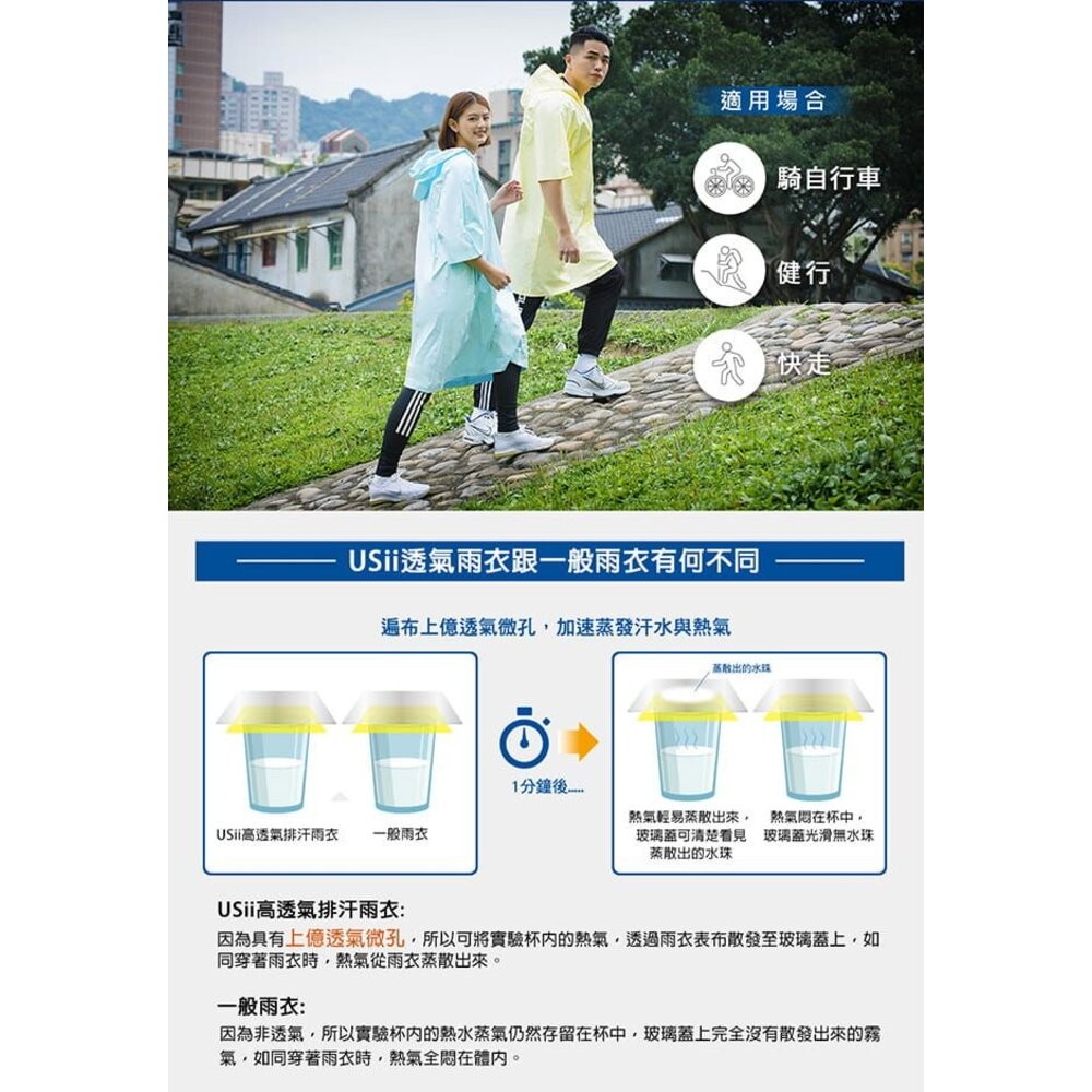 USii 高透氣排汗雨衣-運動專用  短擺七分袖 /運動雨衣/成人雨衣-細節圖5