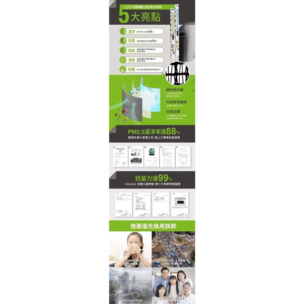 優系Usii 防霾PM2.5高強級靜電紗窗網 85x210cm/100x210cm (門/黑色)-細節圖3