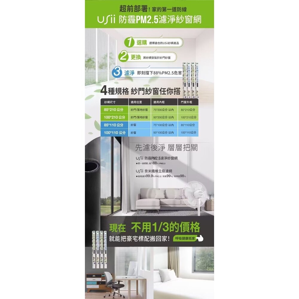 優系Usii 防霾PM2.5高強級靜電紗窗網 85x210cm/100x210cm (門/黑色)-細節圖4
