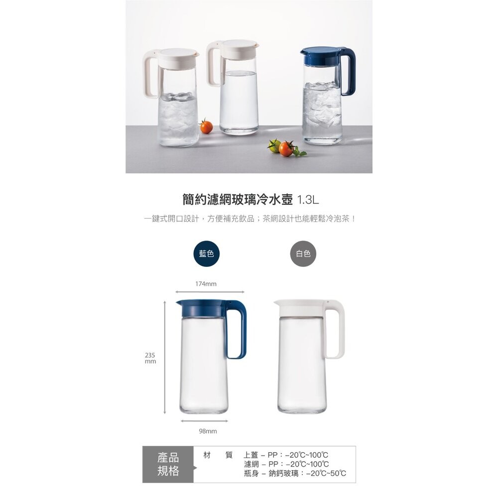 樂扣樂扣  簡約濾網玻璃冷水壺1.3L內含濾茶網(LLG-619)-細節圖3