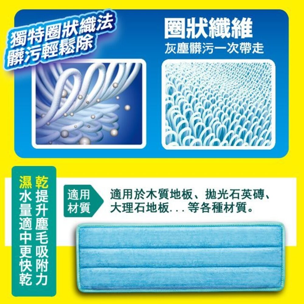 妙潔 大板拖輕巧超纖布拖把(1桿2布)-細節圖5