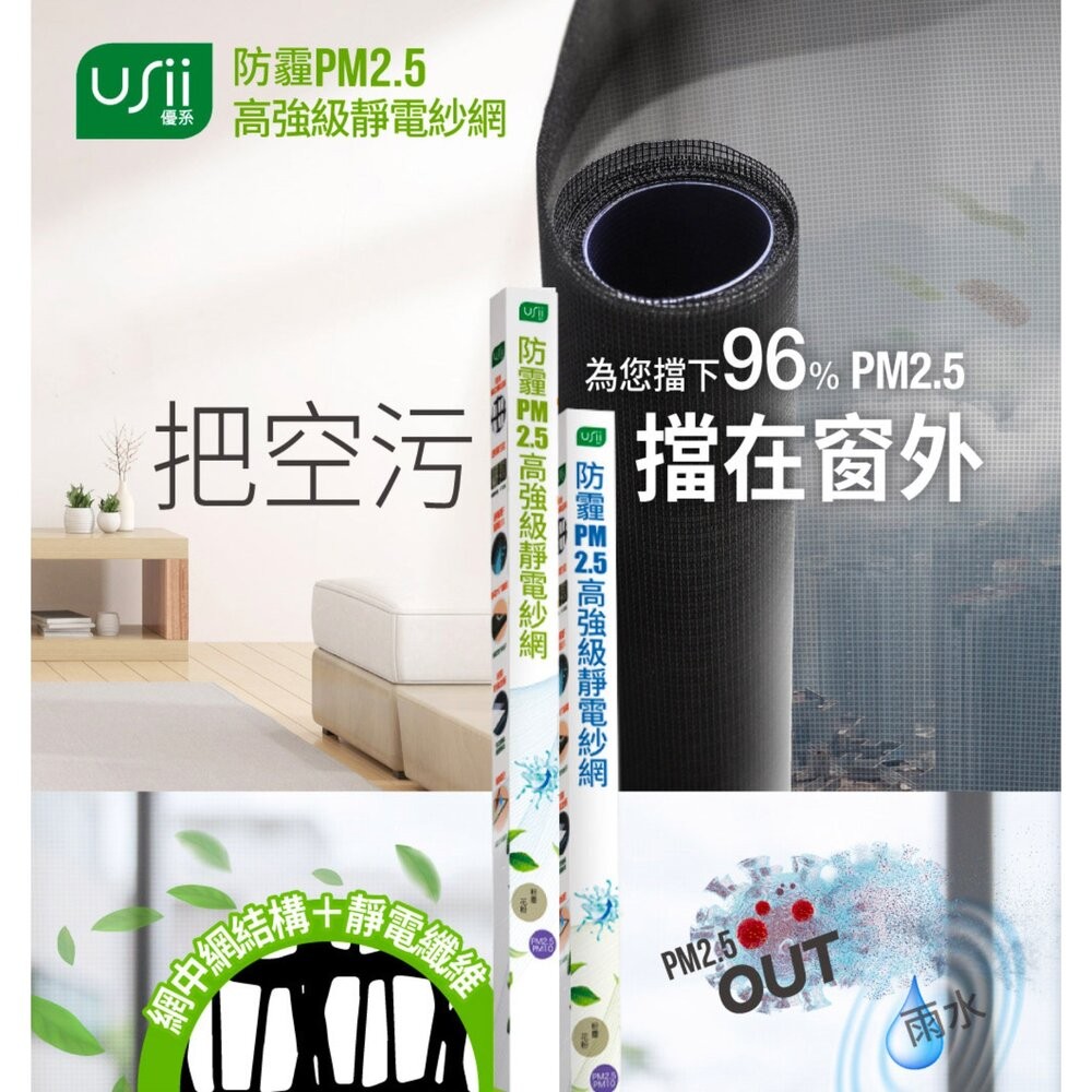 USii 優系 防霾PM2.5高強級靜電紗網-85x110cm(窗用)-細節圖2