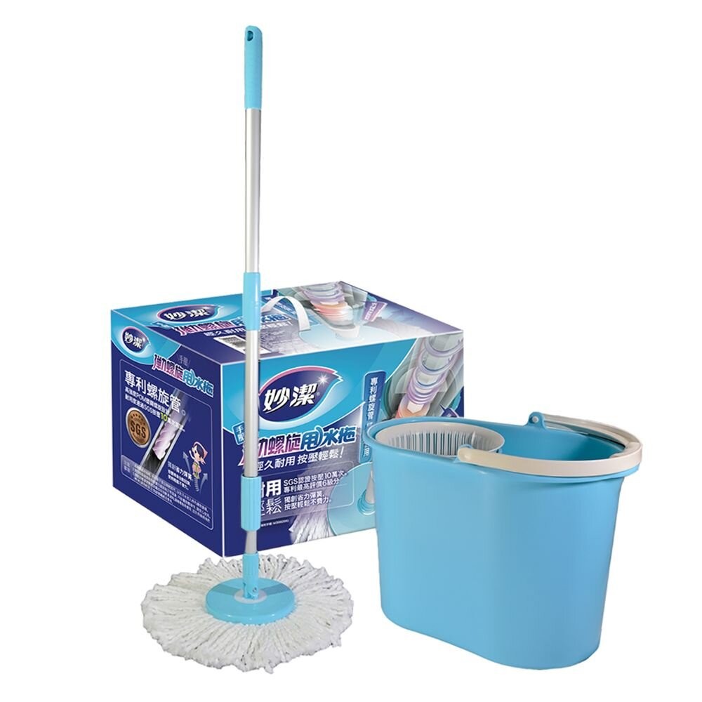 妙潔 手壓彈力螺旋甩水拖 1桿1桶2布 [宅配免運!]-細節圖2