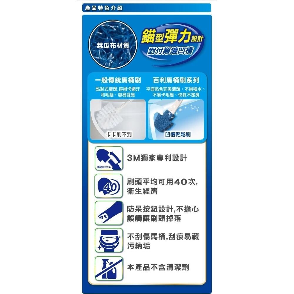 <防疫專區>3M 百利長效型菜瓜布馬桶刷組附底座 (1柄+1刷頭含底座/組)-細節圖3
