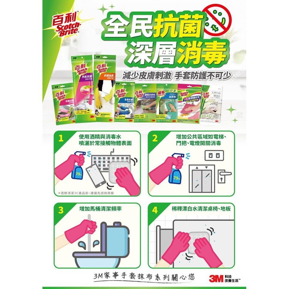 <防疫專區>3M百利家用手套：防霉抗菌手套/抗滑家用手套藍色-細節圖2