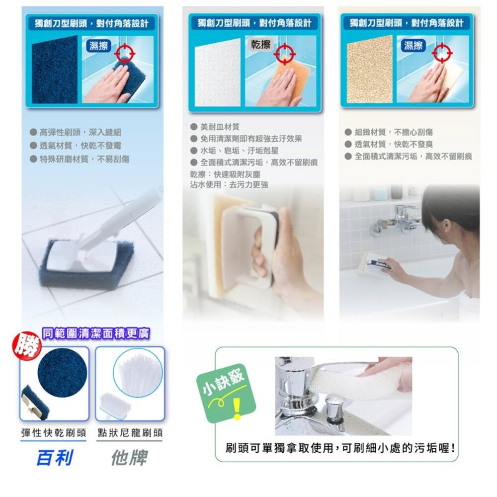 3M 百利 衛浴隨處刷(長柄)-1柄2刷頭-細節圖8