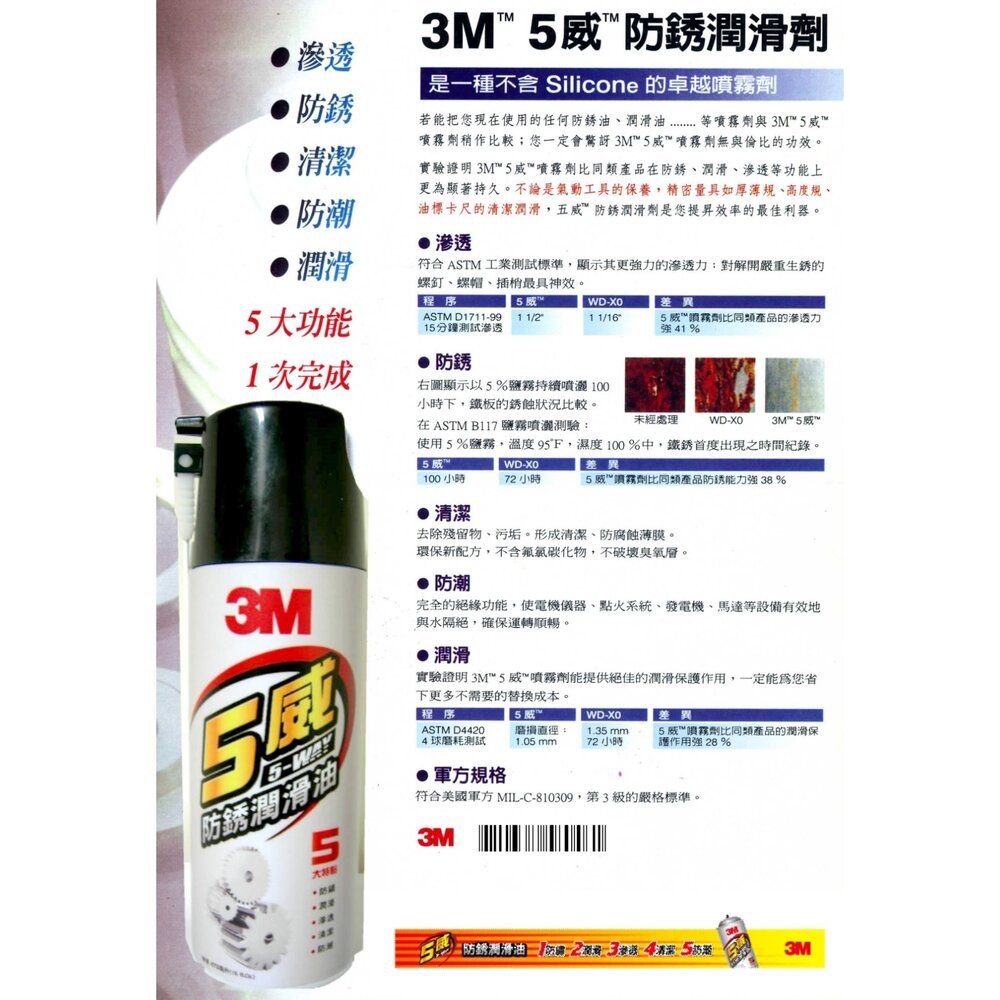 3M 五威多用途防鏽潤滑油/ 防鏽潤滑劑 /車用潤滑油 (473ml)取代WD40  潤滑 防鏽 保養 5威防鏽油-細節圖2