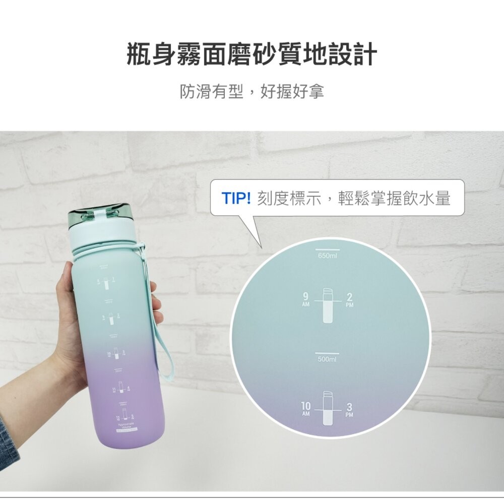 樂扣樂扣夢幻漸層Tritan彈蓋水壺900ml藍紫風鈴草/粉色繡球花/青綠小雛菊-細節圖7