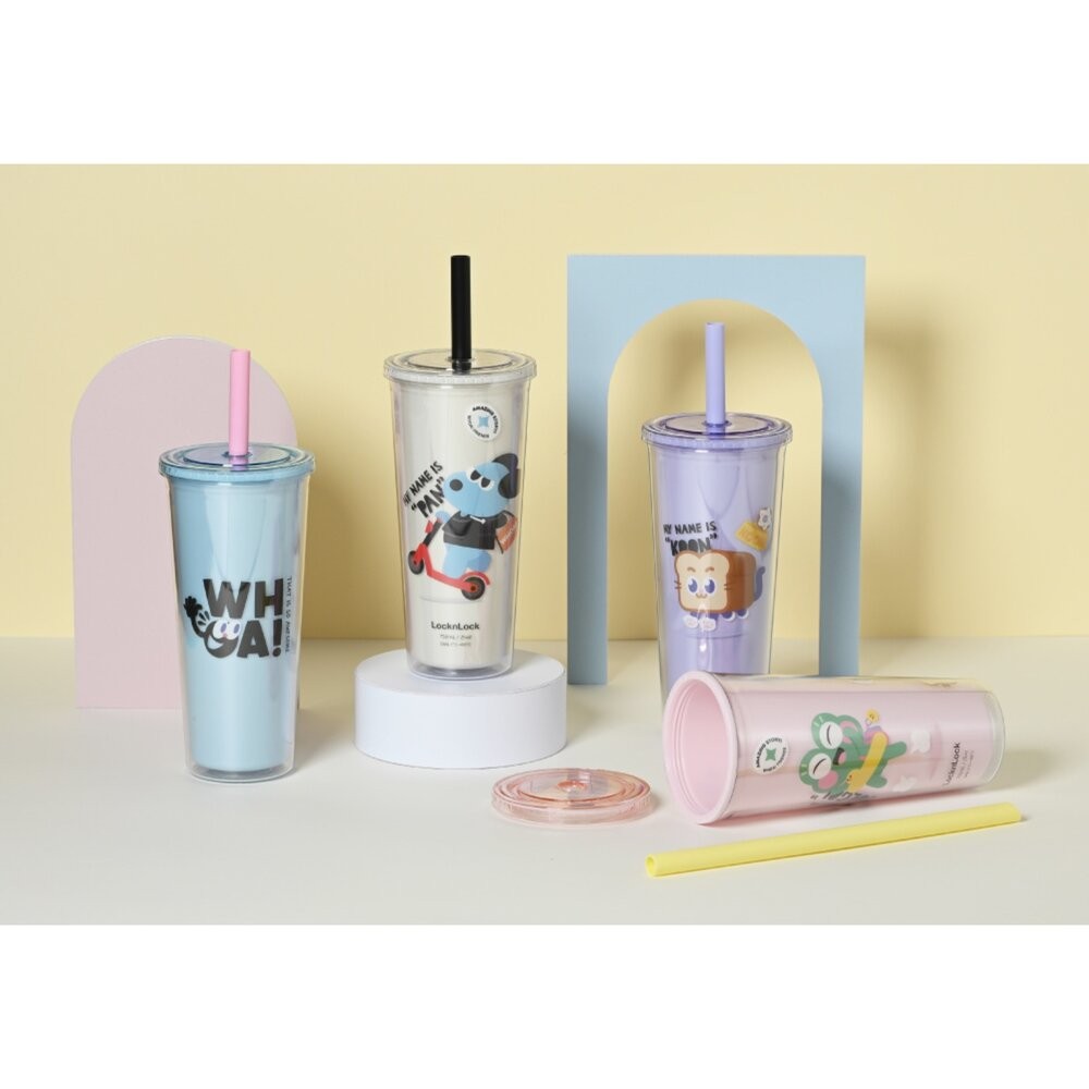 樂扣樂扣酷趣珍奶吸管杯/750ml/悶氣狗白(HAP533WHTW)//吐司貓紫(HAP533PUPW)-細節圖3
