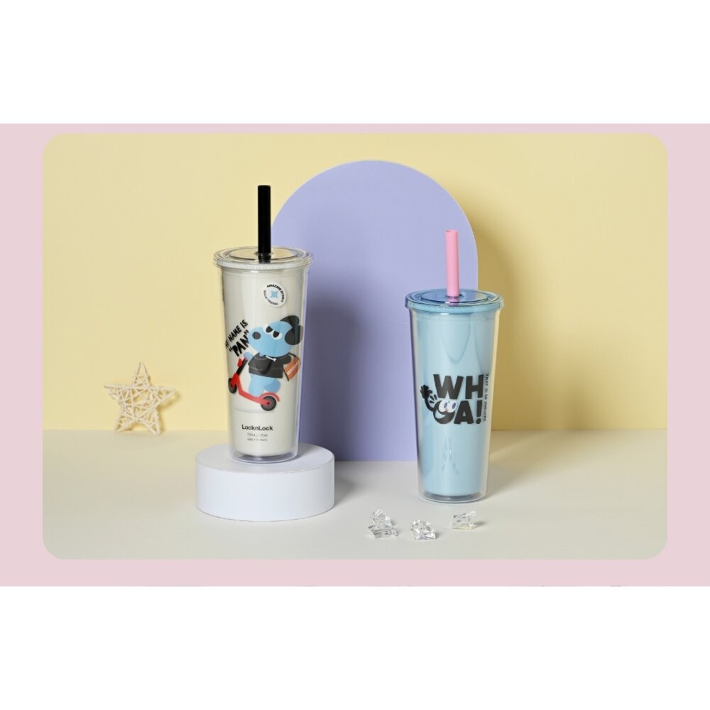 樂扣樂扣酷趣珍奶吸管杯/750ml/悶氣狗白(HAP533WHTW)//吐司貓紫(HAP533PUPW)-細節圖4