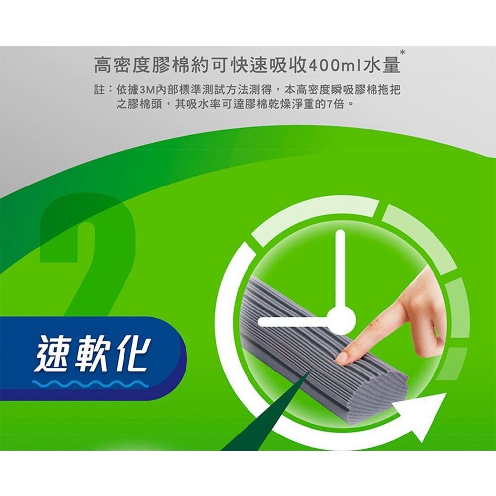 3M 百利高密度瞬吸膠棉補充包(1頭)/與紫色W3+高效型拖把膠棉頭通用可共用-細節圖5