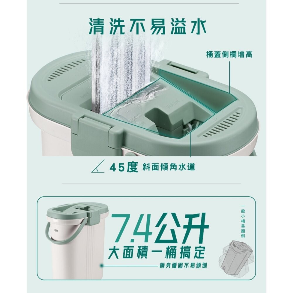 3M 百利免手洗平板拖把刮水桶  HFB001 (1桶1桿1布)-細節圖7