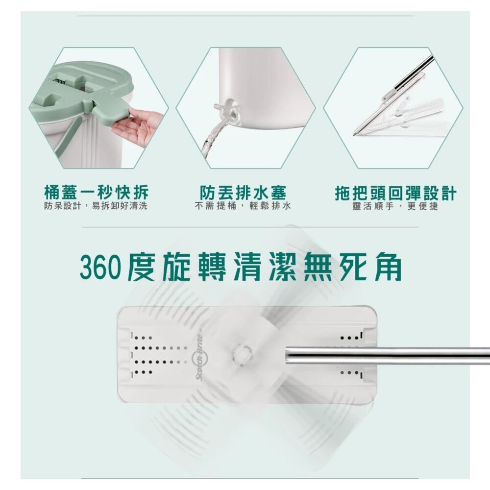 3M 百利免手洗平板拖把刮水桶  HFB001 (1桶1桿1布)-細節圖9