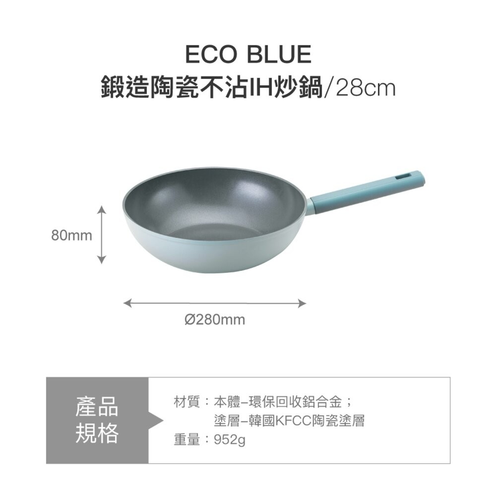 樂扣樂扣ECO BLUE鍛造陶瓷不沾IH炒鍋/28cm(CAW2857IHO)/30cm(CAW3057IHO)-細節圖6
