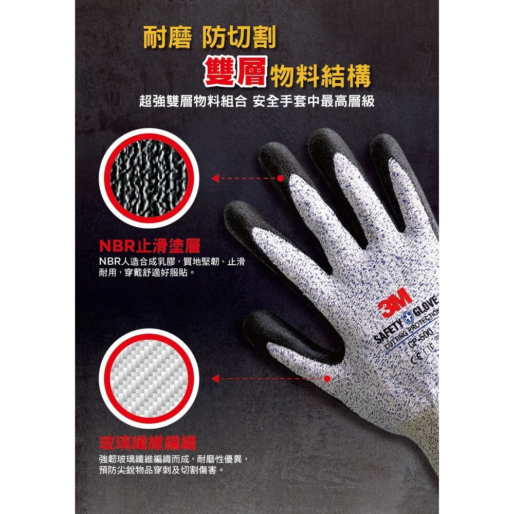 3M 專業型防切割耐磨安全耐磨手套  CP500 (符合EN388，4444D防切割第4等級測試規範)-細節圖4