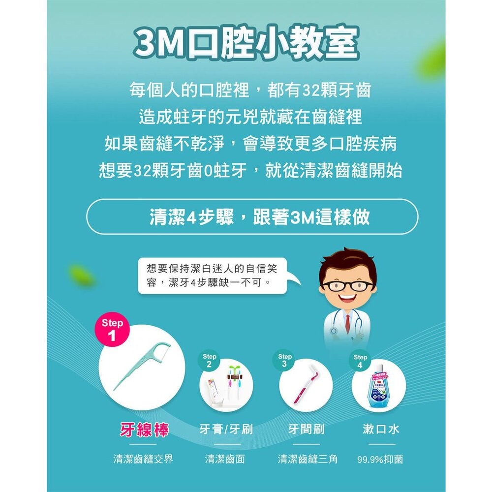 3M細滑牙線棒_薄荷木糖醇牙線棒 ：單包38支-細節圖8
