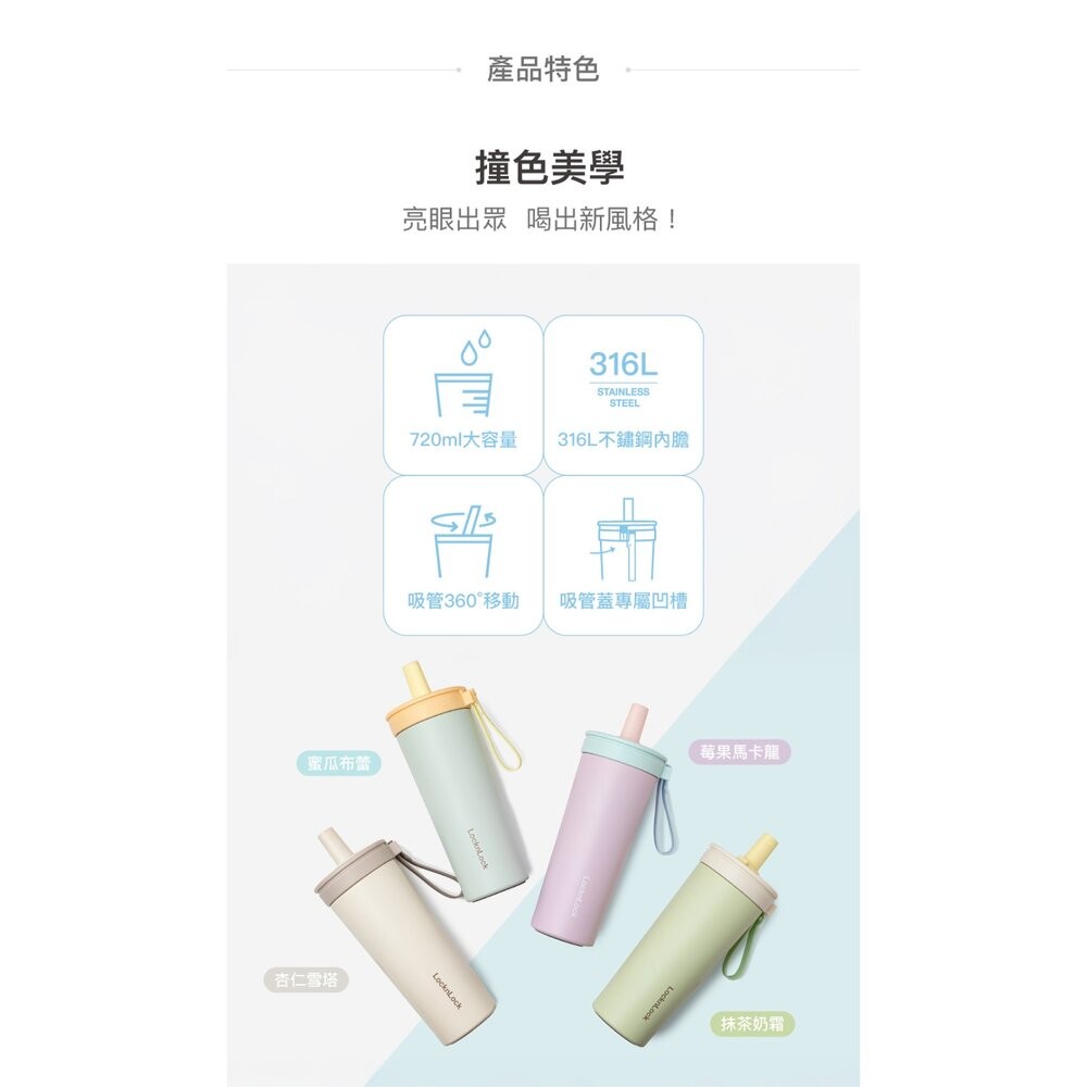 樂扣樂扣嚼對FUN飲不鏽鋼吸管杯買就送杯刷/720ml/莓果馬卡龍(LHC4341BPUP)/抹茶奶霜(LHC4341Y-細節圖7