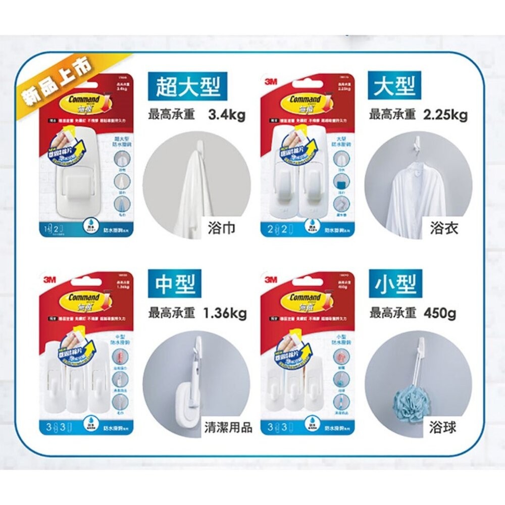 3M無痕防水掛鉤系列：超大型17004B/大型18011/中型18010G/小型18009G/活動中型27068W-細節圖2