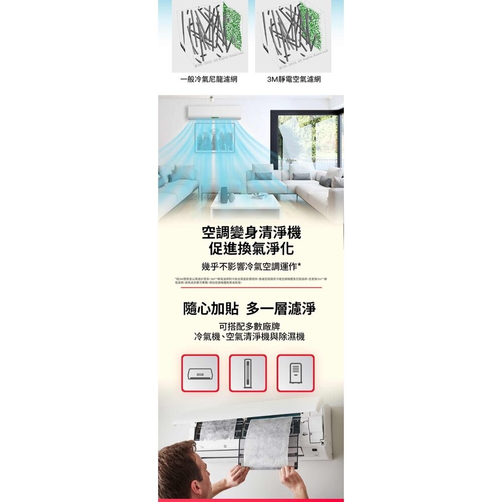 3M 專業級靜電空氣濾網/冷氣濾網-病毒過濾型 9808-SRTC(輕巧捲筒裝-1入組-適用空調/清淨機/除濕機)-細節圖10