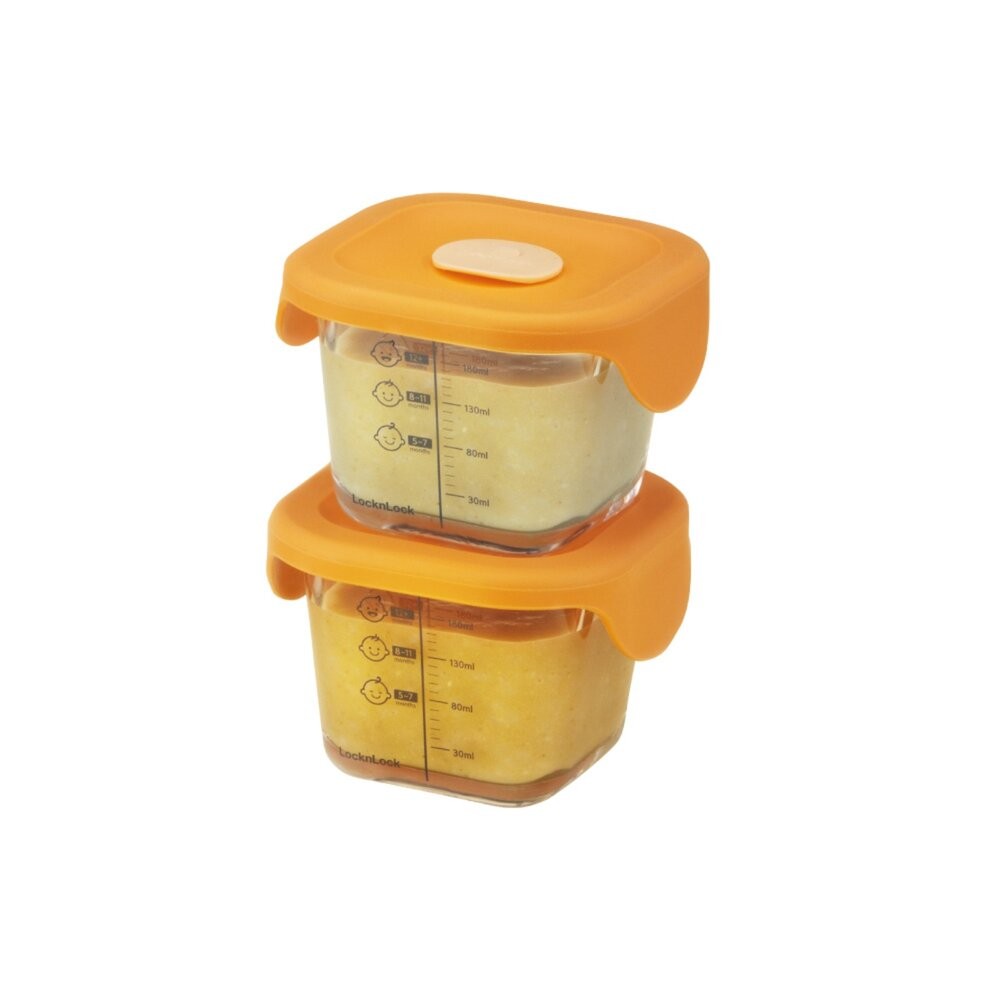 樂扣樂扣 寶寶副食品玻璃調理盒/方形/橘/260ml*2 (LLG519S2)-細節圖2