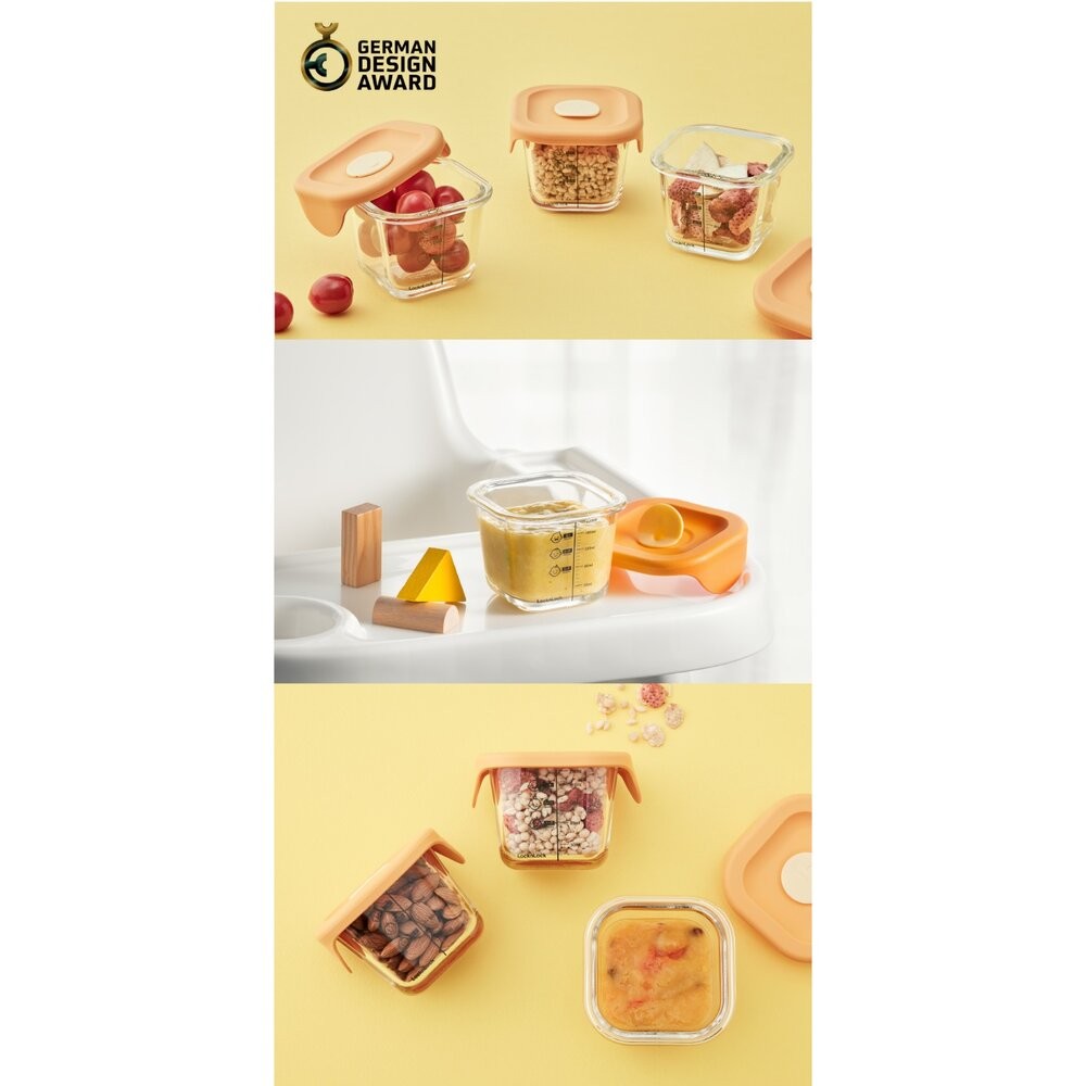 樂扣樂扣 寶寶副食品玻璃調理盒/方形/橘/260ml*2 (LLG519S2)-細節圖6