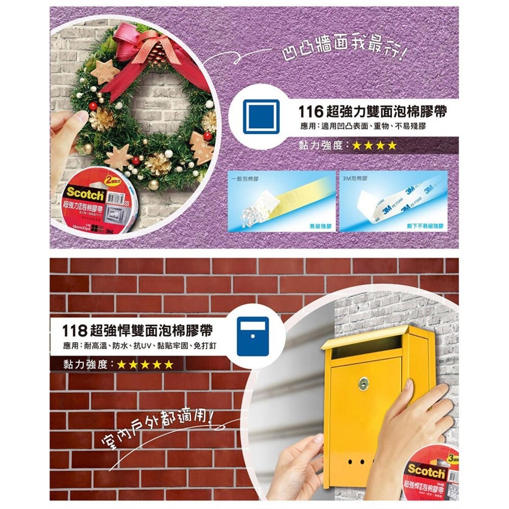 3M 116 百利超強力雙面泡棉膠帶：12mm/18mm/24mm/48mm*3yd    2倍黏力-細節圖3
