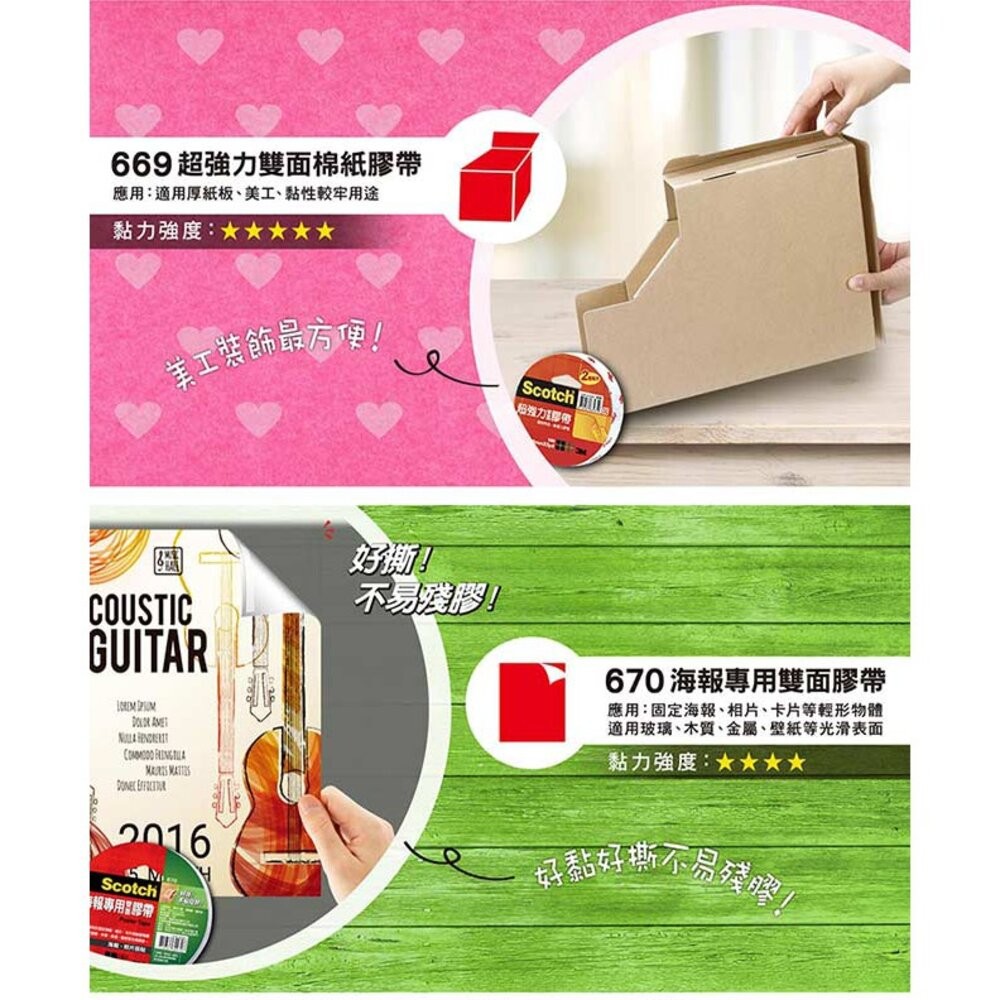 3M Scotch 669超強力雙面膠帶：12 mm /18mm/ 24mm   棉紙膠帶的2倍黏力-細節圖4