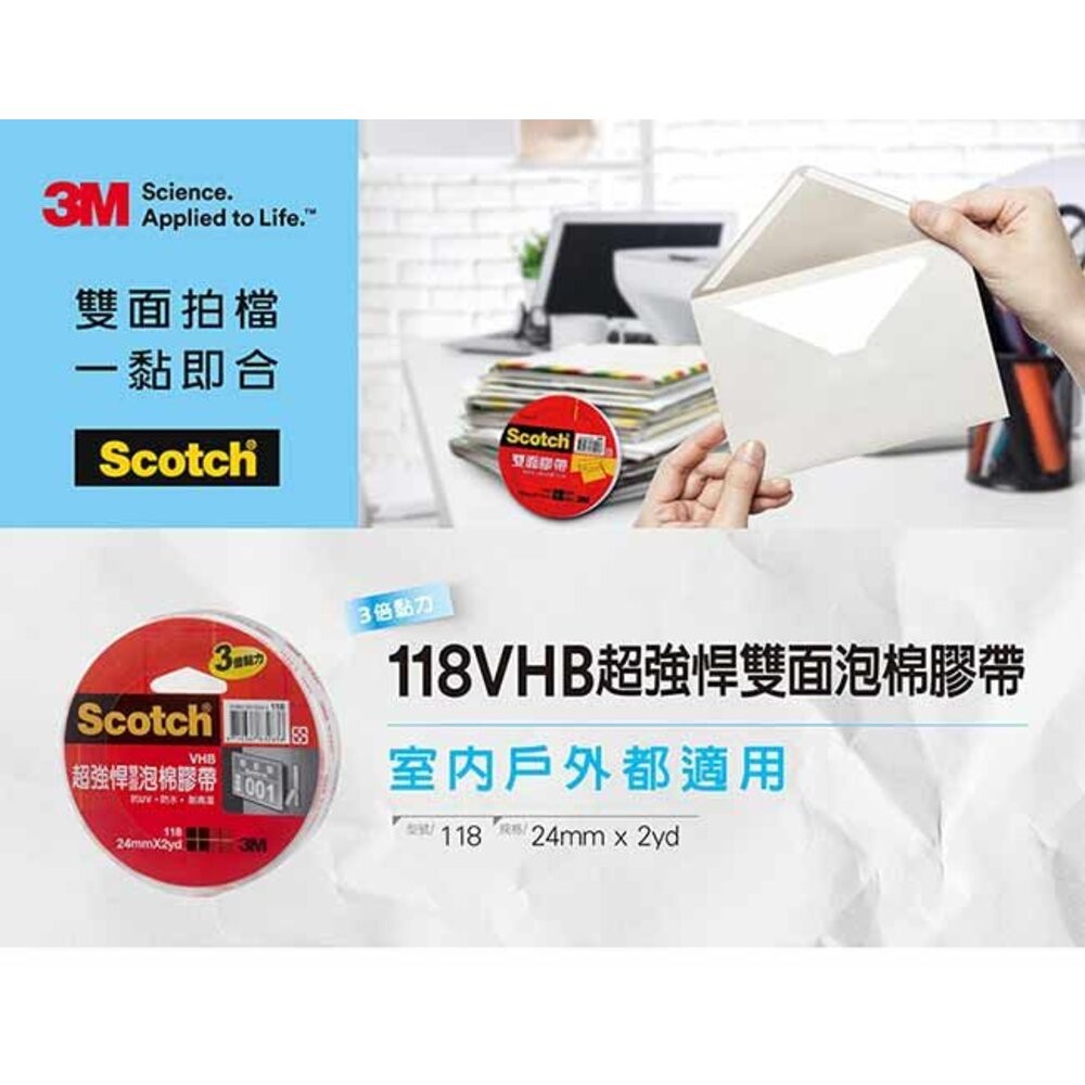 3M 118 Scotch 超強悍雙面泡棉膠帶 ：12MM/ 18MM/ 24MM-細節圖4