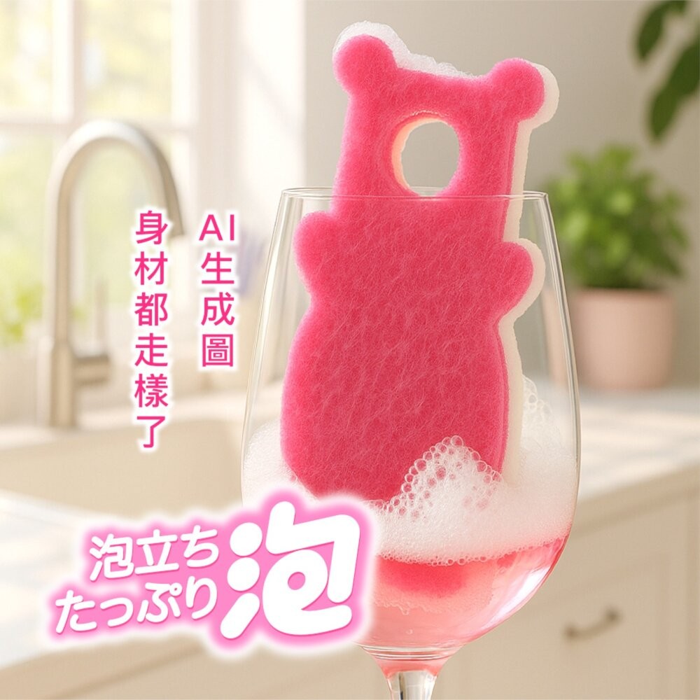 妙潔 三層細緻海綿菜瓜布-萌呆熊造型(2片裝細緻餐具適用/顏色隨機)-細節圖3