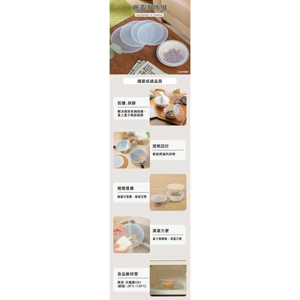 KEYWAY台灣製 聯府碗蓋五件組 保鮮蓋 密封蓋 微波蓋 保鮮碗蓋 食物蓋 飯蓋 杯蓋 蓋子 冷藏蓋 微波碗蓋-細節圖7
