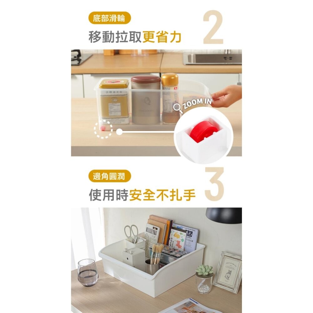 聯府  廚房收納盒：透明L/白色XL    整理盒 餐具盒  滑輪整理籃 瓶罐收納 堆疊收納-細節圖8