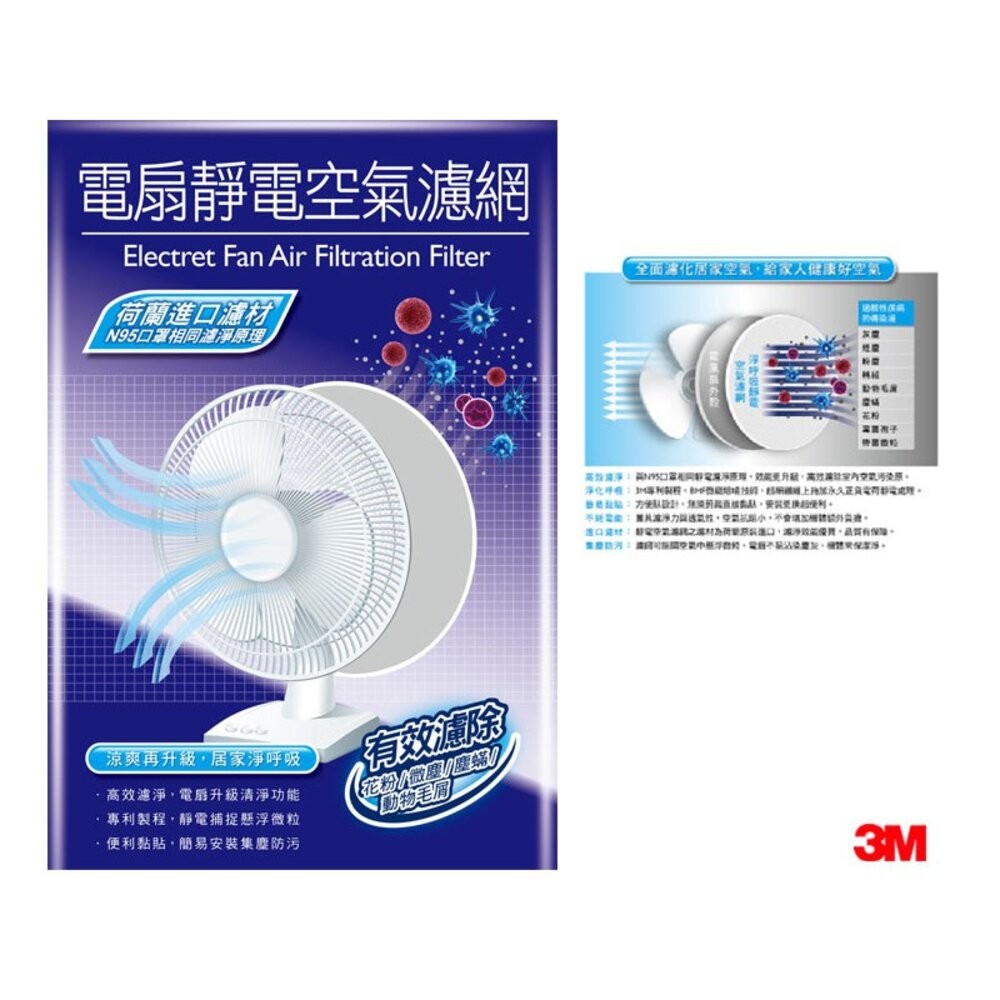 《出清品》3M淨呼吸電扇靜電濾網：12吋/14吋/16吋(單入裝)(買ㄧ送ㄧ)-細節圖3