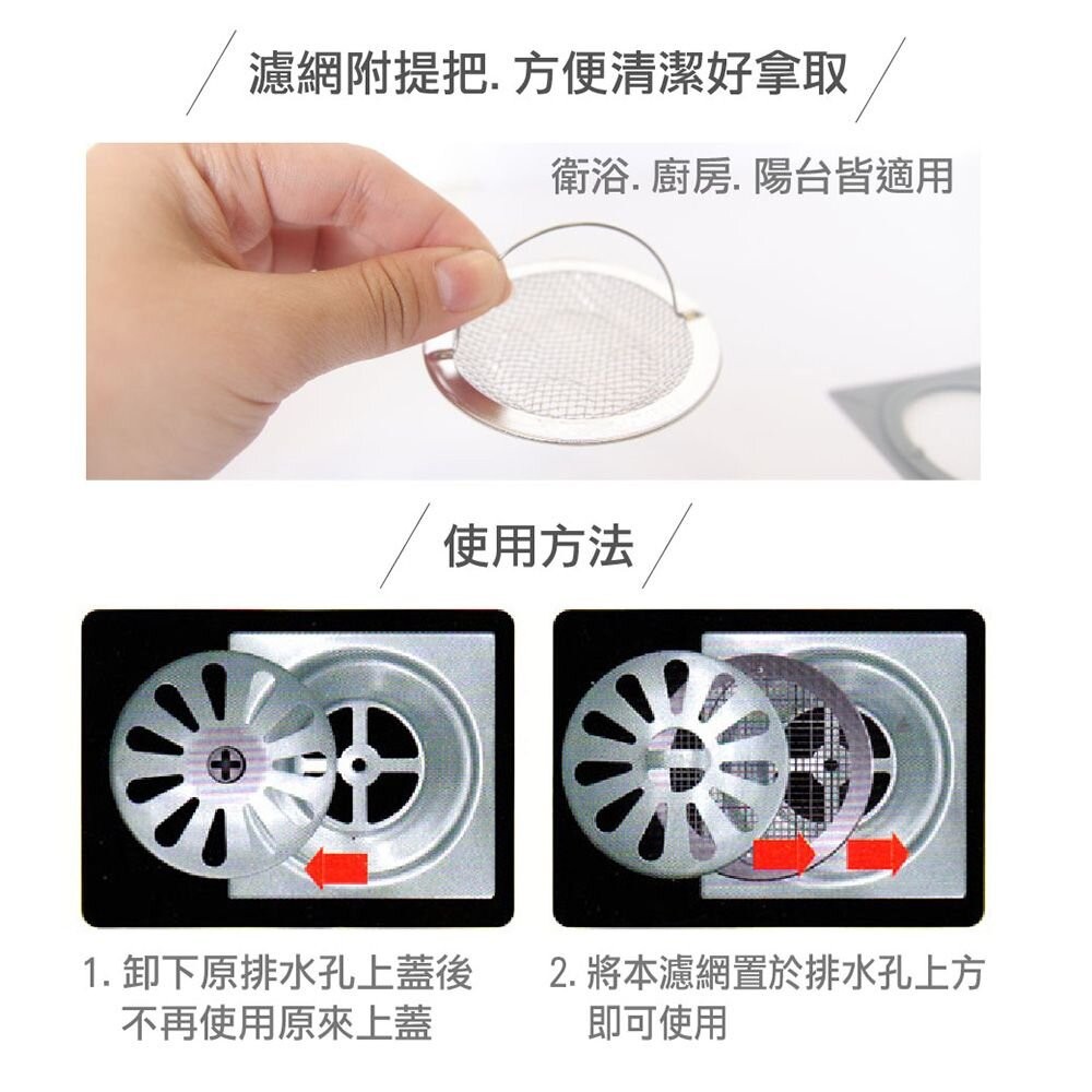 上龍  地板排水濾網：地板用/浴缸排水網 4cm /方形地板排水網(附拉桿)/水槽濾網+儲水蓋11CM / 阻毛髮 防蟑-細節圖4