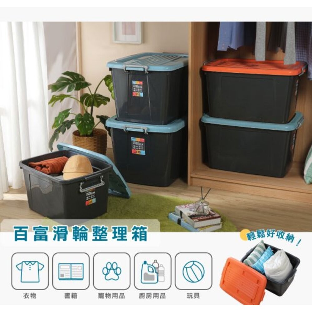 聯府 百富滑輪整理箱(藍) 45L BF451-細節圖3