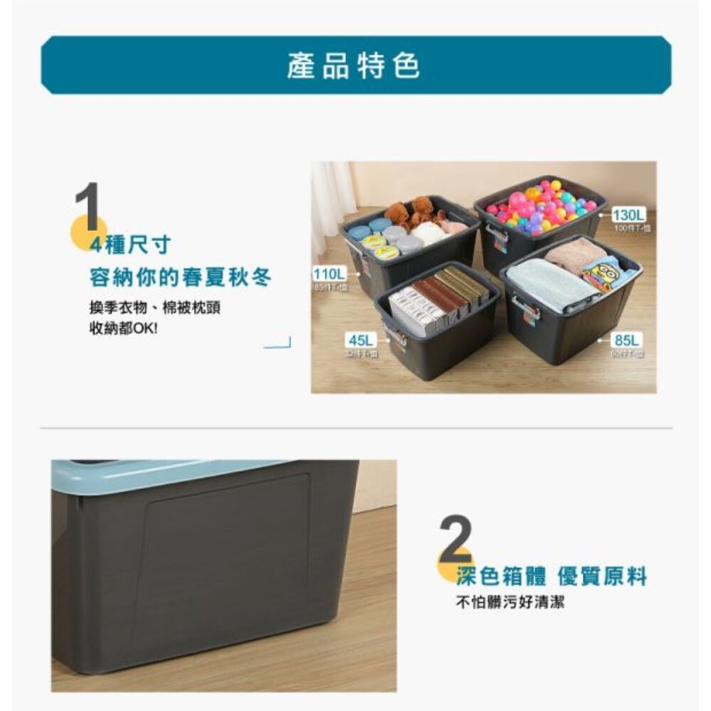 聯府 百富滑輪整理箱(藍) 45L BF451-細節圖5