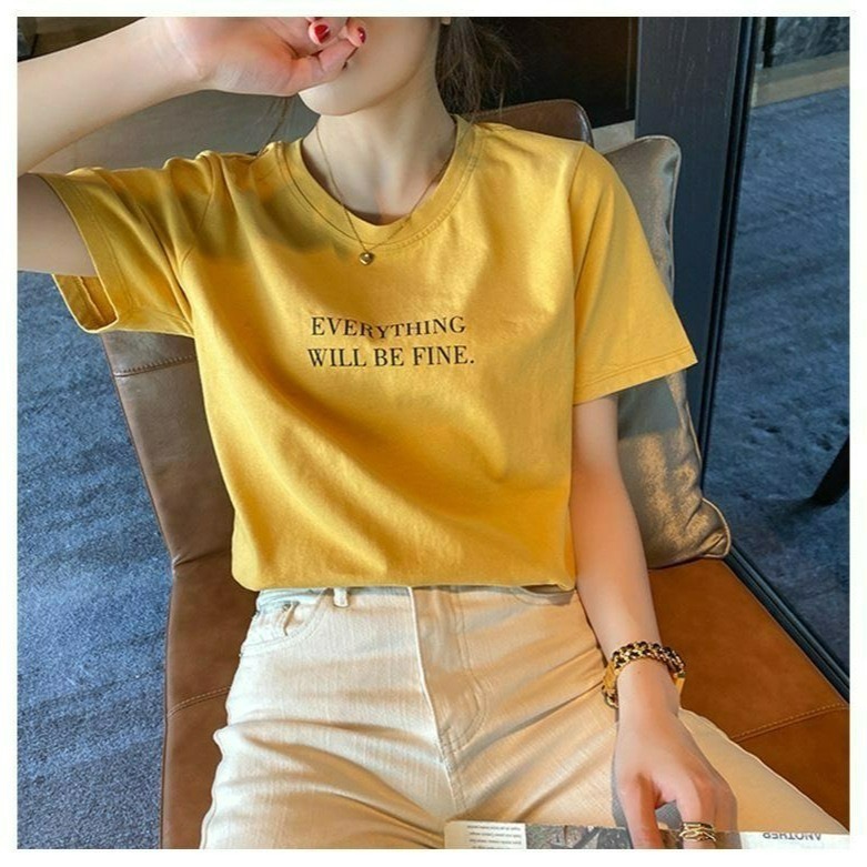 ✨台灣現貨✨ 韓版冰絲字母印花短袖｜簡約百搭休閒上衣｜五色（白/灰/黃/玫紅/褐）-規格圖5