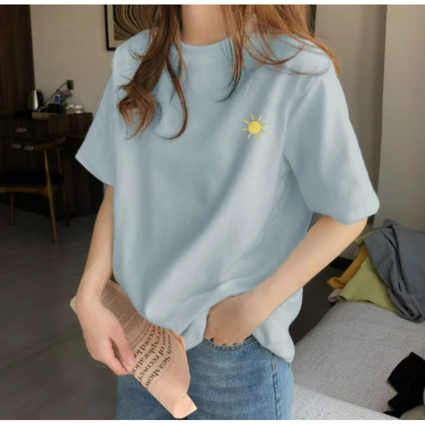 ✨台灣現貨✨ 簡約清新T恤｜設計感刺繡潮牌女裝｜小眾慵懶風涼爽短袖｜三色（白/粉/藍）-細節圖5