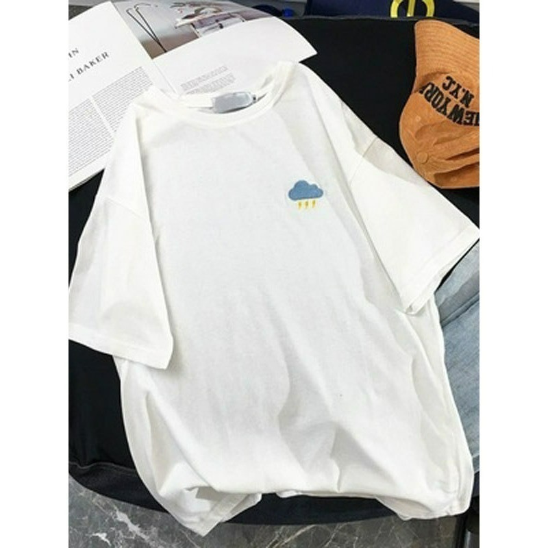 ✨台灣現貨✨ 簡約清新T恤｜設計感刺繡潮牌女裝｜小眾慵懶風涼爽短袖｜三色（白/粉/藍）-規格圖6