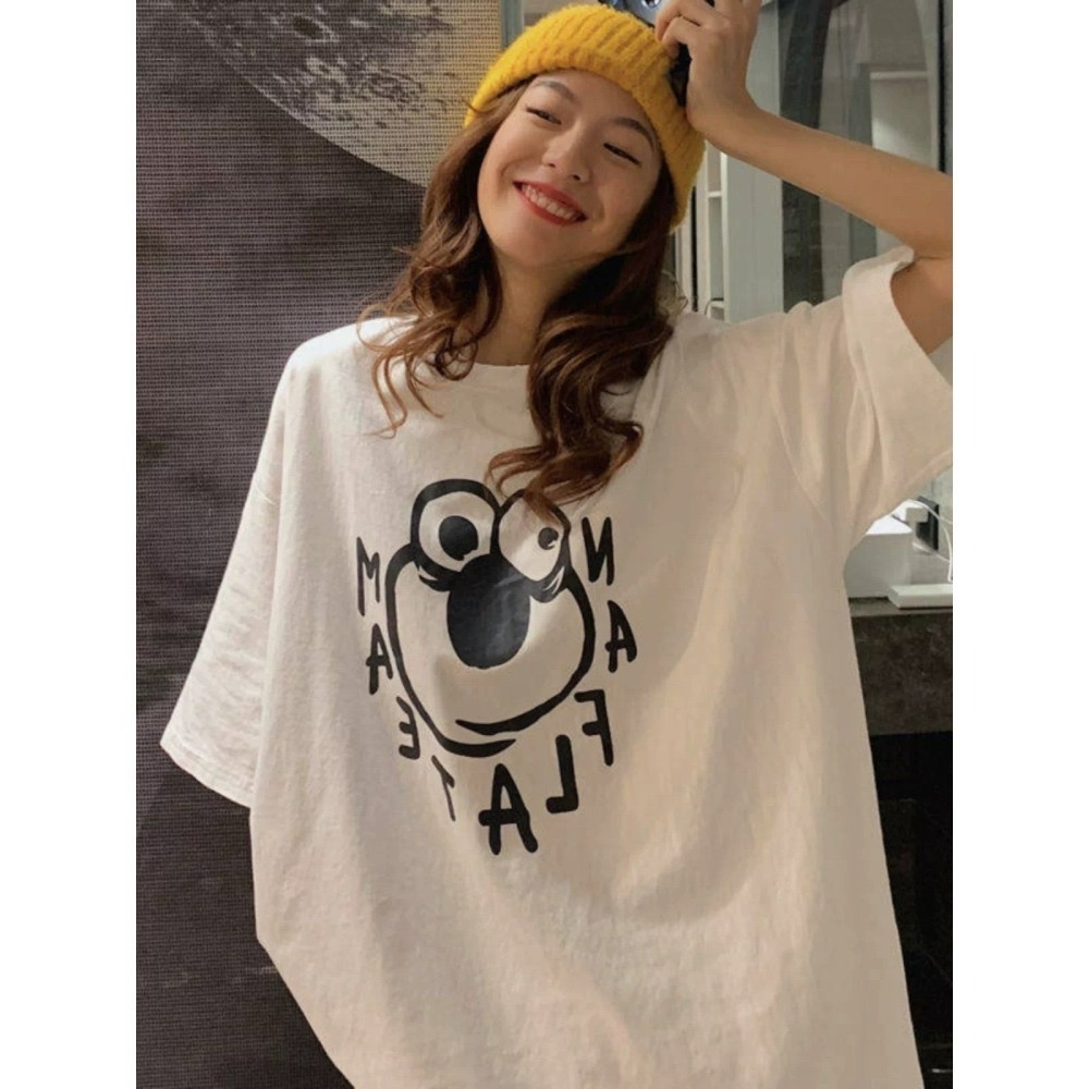 ✨台灣現貨✨原宿風insT恤｜夏季學生風韓版女裝｜寬鬆慵懶風短袖｜四色（白/灰/黃/紫）-細節圖2